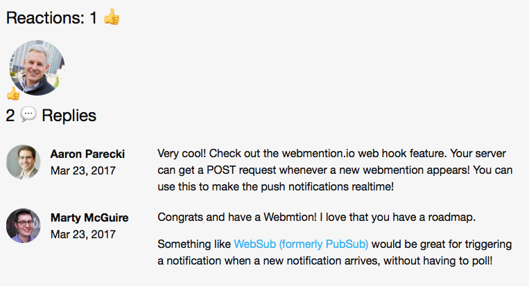 Screenshot of replies example